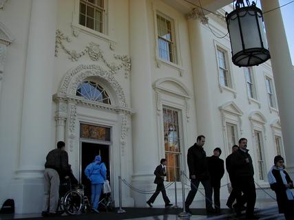 Entrance to the White House<br>Location: <a href="https://www.google.com/maps/search/?api=1&query=38.89787,-77.03646" target="_new">The White House</a>